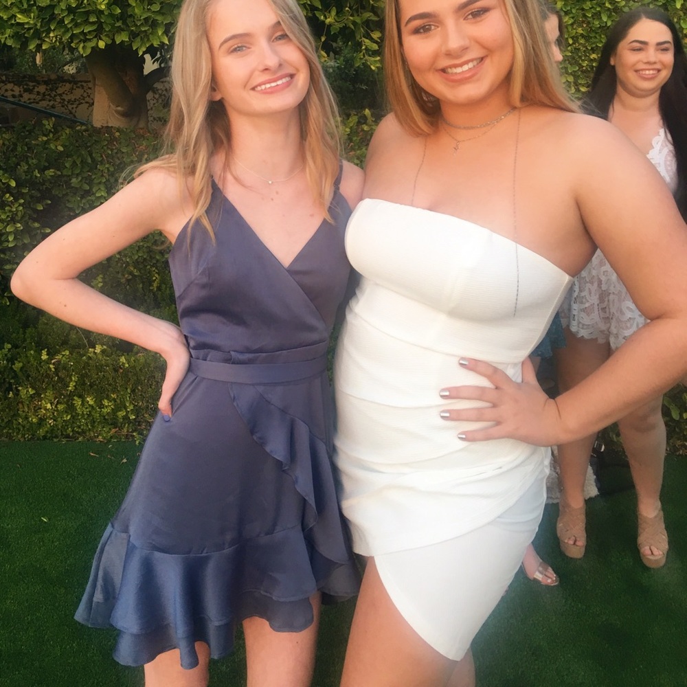 blue silky dress